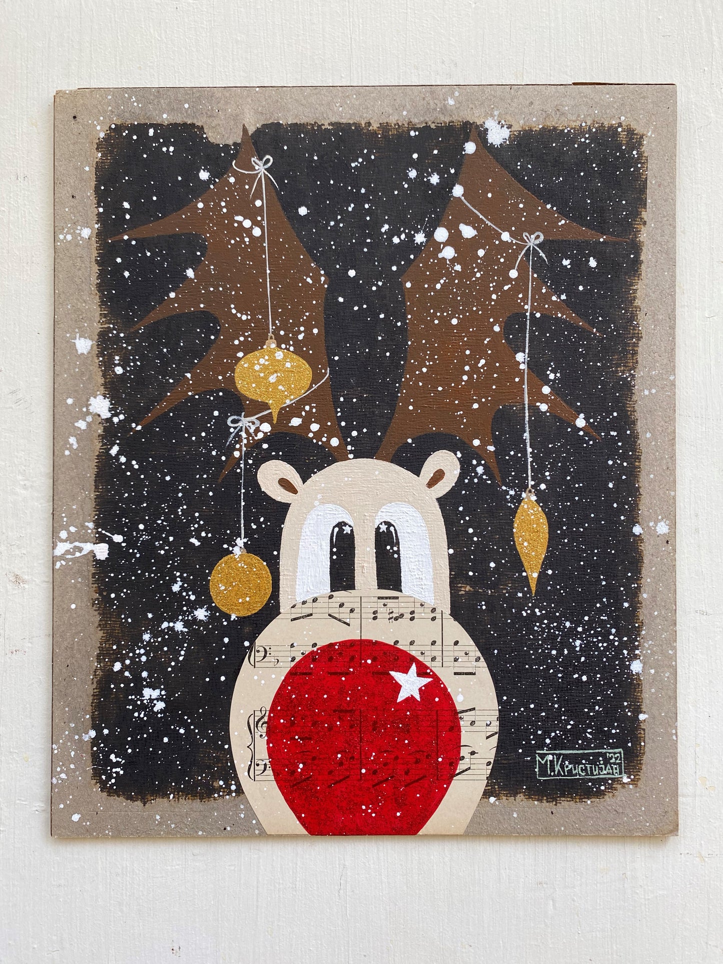 Rudolph Portrait | Gold Ornaments