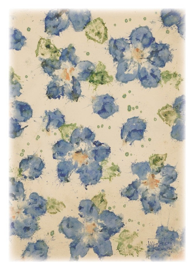 Floral pattern with blue flowers on a beige background