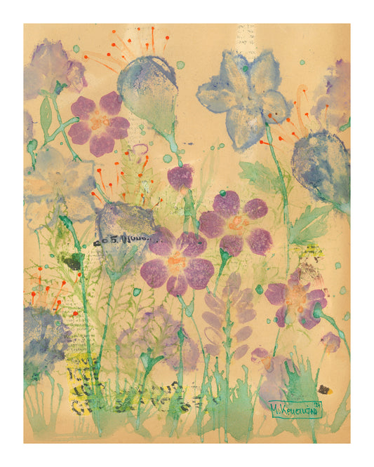 Artistic depiction of flowers on a textured beige background