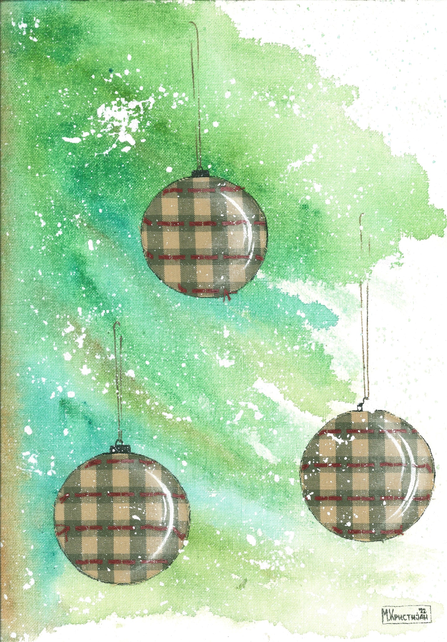 Watercolor Tree with Ornaments